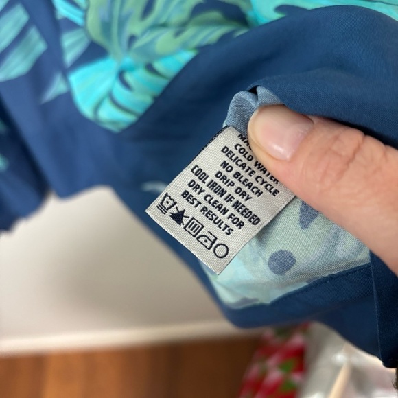 New Reyn Spooner Blue/Green Monstera Leaf Kaftan Rayon Swim Cover Dress Size XL - Picture 4 of 7